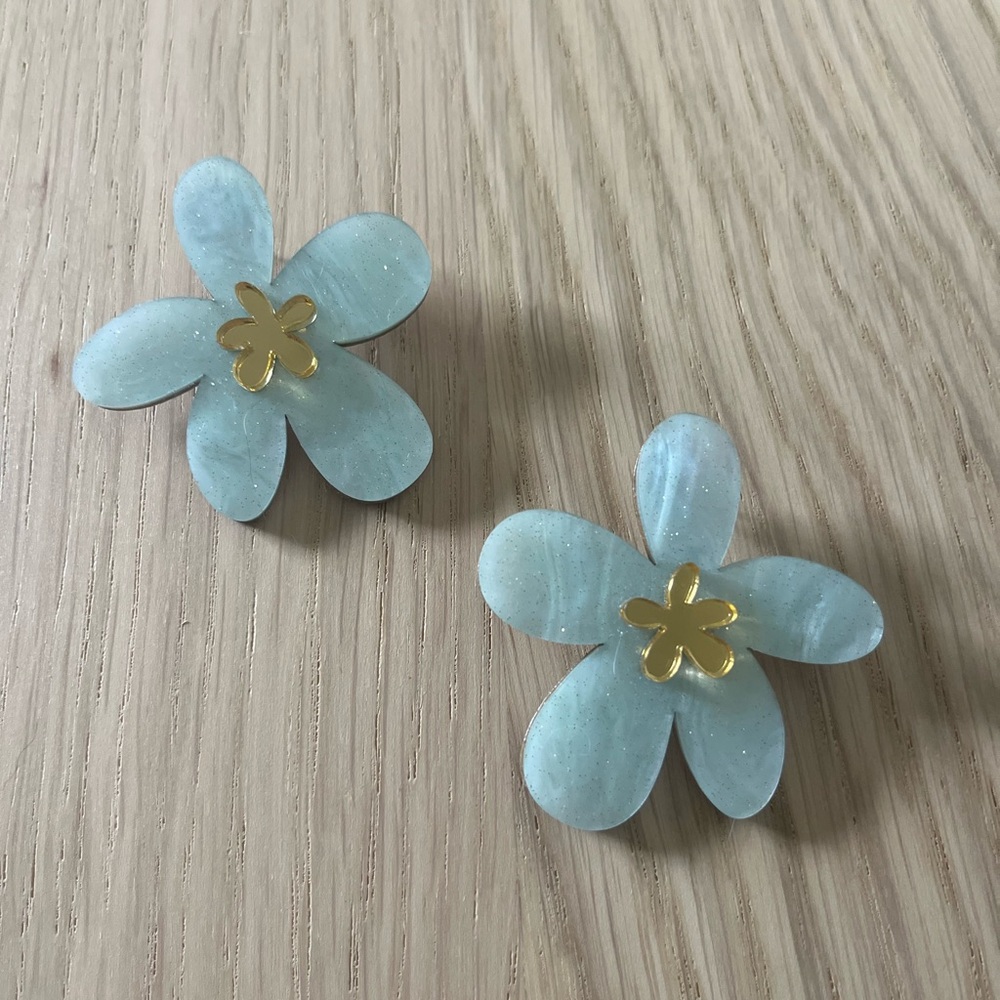 Light Blue Daisy Flower Stud Statement Earrings by MyMoonSeeds